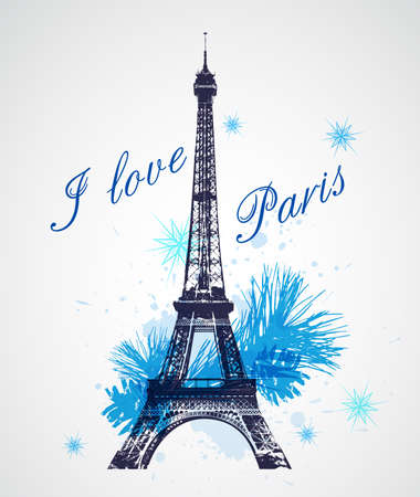 Christmas background with Eiffel Tower and pine branchのイラスト素材