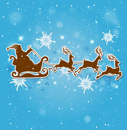 Blue Christmas background with Santa Claus, deers and snowflakesのイラスト素材