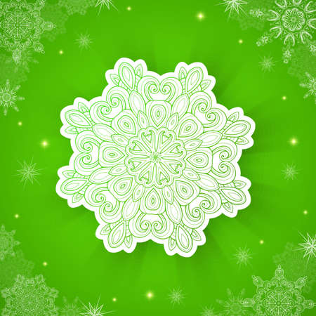 Decorative green vector Christmas background with snowflakeのイラスト素材