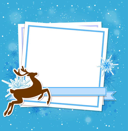 Blue Christmas background with deer and white sheet of paperのイラスト素材