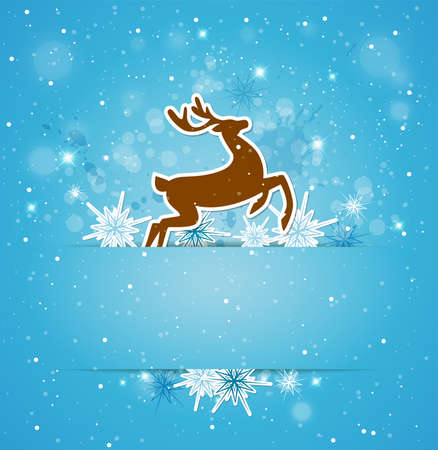 Blue Christmas background with deer and snowflakesのイラスト素材