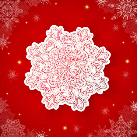 Decorative red vector Christmas background with snowflakeのイラスト素材