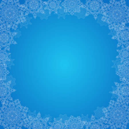 Decorative Christmas frame with snowflakes on a blue backgroundのイラスト素材