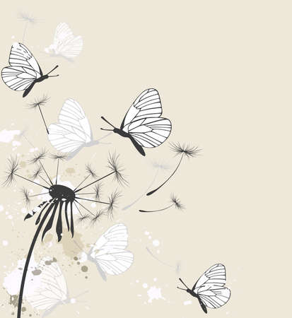 Decorative floral background with dandelion and butterfliesのイラスト素材