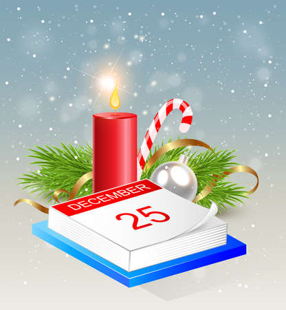 Christmas background with calendar and red candleのイラスト素材