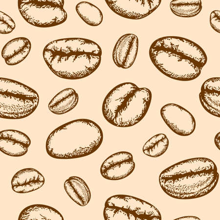 Vintage hand drawn seamless pattern with coffee beansのイラスト素材
