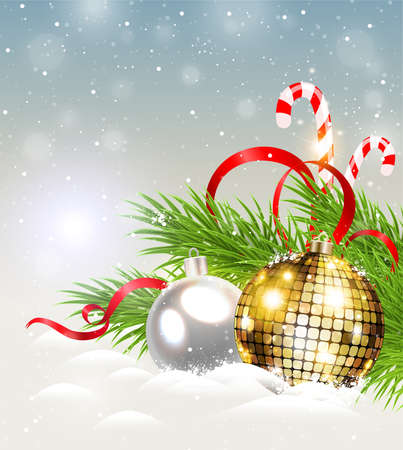 Christmas background with shining golden decoration and candy caneのイラスト素材