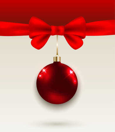 Christmas background with red bow and decorationのイラスト素材
