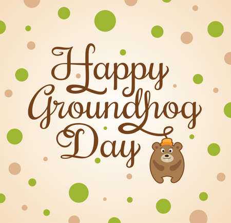 Card for Groundhog Day with marmot and greeting inscriptionのイラスト素材