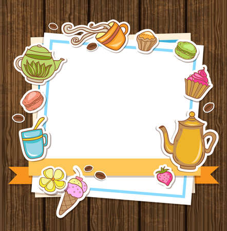 Vector background with tea, coffee and sweetsのイラスト素材