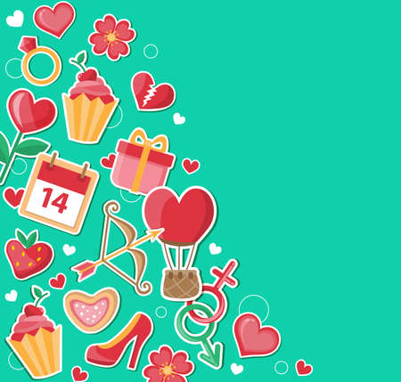 Vector decorative green background for Valentine's day. Flat design style.のイラスト素材