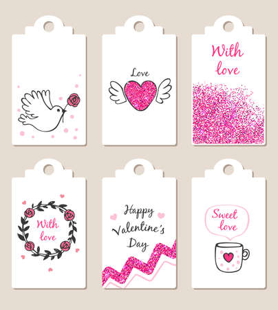 Decorative bages with glitter elements for Valentine's dayのイラスト素材