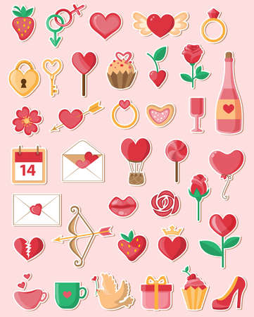 Set of vector Valentine icons in a flat styleのイラスト素材