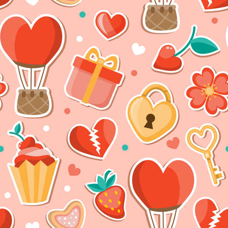 Pink romantic seamless pattern for Valentine's day in flat styleのイラスト素材