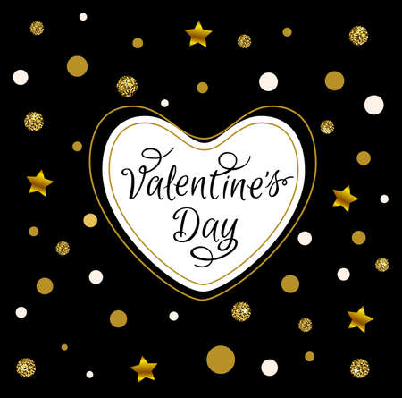 Greeting card with white heart on a black background for Valentine's dayのイラスト素材