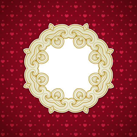 Decorative round frame on a red background. Vector illustration.のイラスト素材