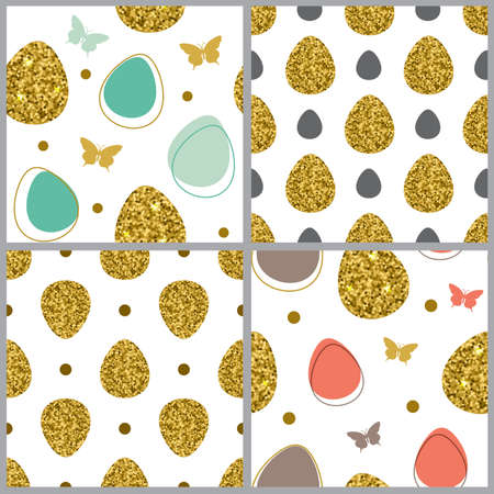 Decorative Easter seamless pattern with golden eggsのイラスト素材