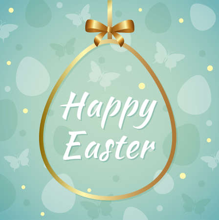 Vector Easter background with greeting inscription in golden frameのイラスト素材
