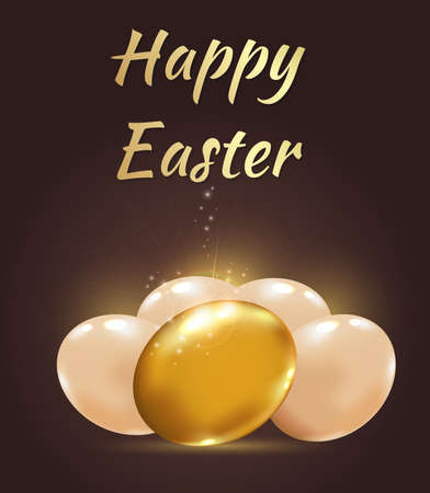 Decorative vector Easter background with golden eggsのイラスト素材
