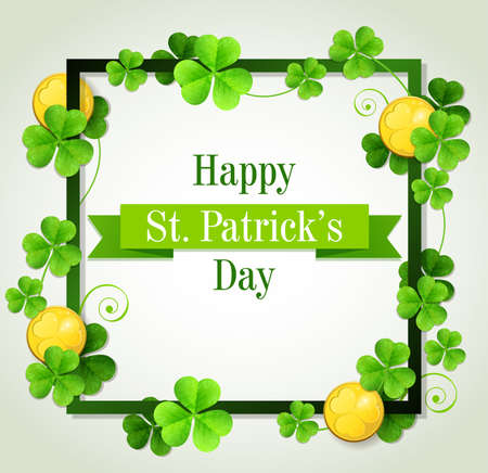 Green clover leaves and golden coins for St. Patrick's Dayのイラスト素材