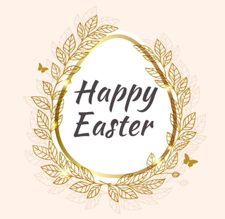 Vector Easter background with greeting inscription and leavesのイラスト素材