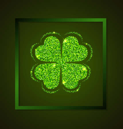 Four-leaf clover on a green background. Card for St. Patrick's Dayのイラスト素材