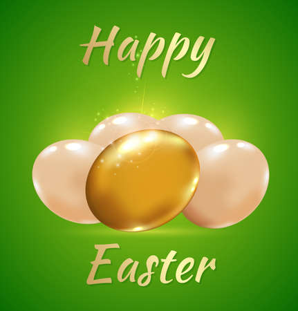 Easter card with golden eggs on a green backgroundのイラスト素材