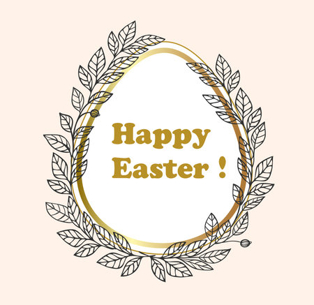 Vector Easter background with greeting inscription and leavesのイラスト素材
