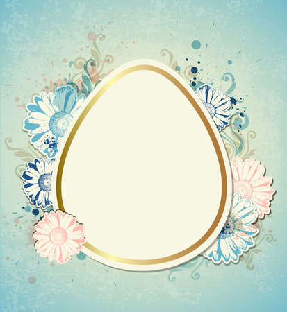 Vintage vector Easter card with blue and pink flowersのイラスト素材