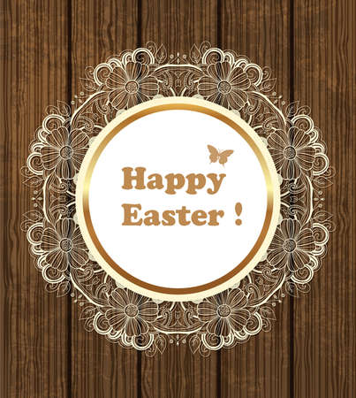 Vintage Easter background with greeting inscription in floral frameのイラスト素材