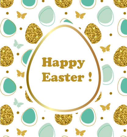 Decorative vector Easter background with eggs and butterflyのイラスト素材