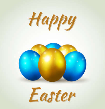 Decorative Easter background witn blue and golden eggsのイラスト素材
