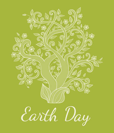 Green background with tree for Earth Day. Vector illustration.のイラスト素材