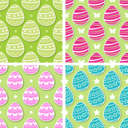 Abstract vector Easter seamless pattern with eggs on a green backgroundのイラスト素材