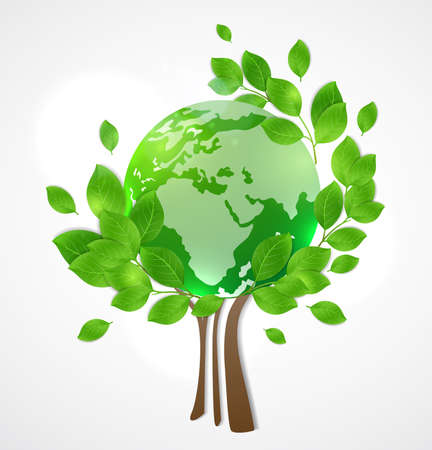 Planet Earth and green tree. Card for Earth Day.のイラスト素材