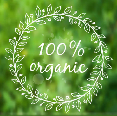 Floral frame on a green blurred background. Vector illustration.のイラスト素材
