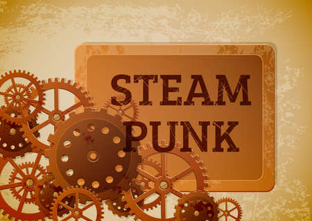 Abstract industrial background with gears  in the style of steampunk. Vector illustration.のイラスト素材