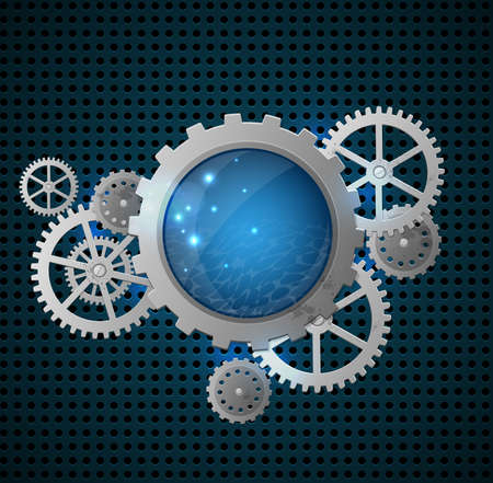 Abstract metallic industrial background with gears. Vector illustration.のイラスト素材