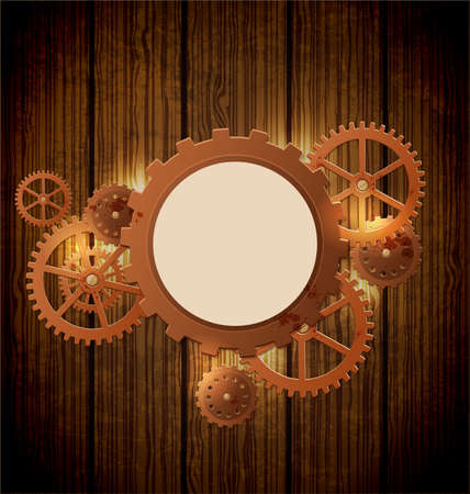 Abstract industrial background with gears  in the style of steampunk. Vector illustration.のイラスト素材