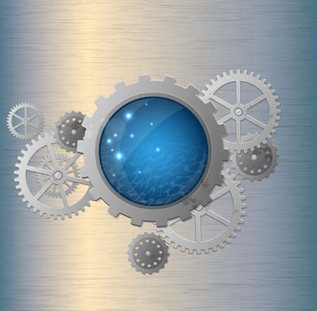 Abstract metallic industrial background with gears. Vector illustration.のイラスト素材