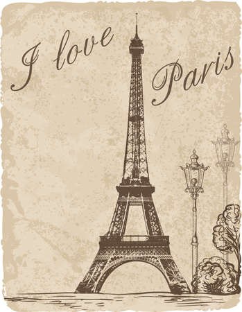 Vintage background with Eiffel Tower. Vector illustration.のイラスト素材