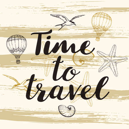 Abstract travel background with lettering "Time to travel"のイラスト素材