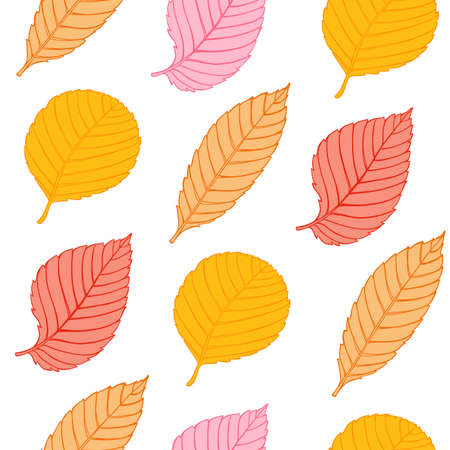 Vector seamless pattern with orange and red leaves. Abstract autumn background.のイラスト素材