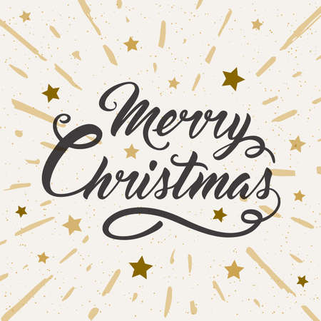 Vintage vector Christmas background with greeting inscription and stars. Design for Christmas card. Merry Christmas lettering.のイラスト素材