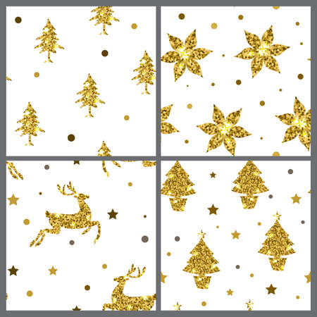 Set of vector golden glitter seamless patterns for Christmas design.のイラスト素材