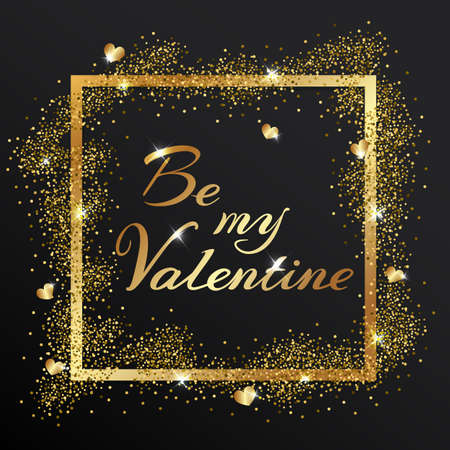 Luxurious golden glitter frame for Valentine's day. Romantic festive background.のイラスト素材