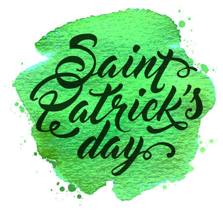 Abstract Green watercolor background with lettering for St. Patrick's Dayのイラスト素材