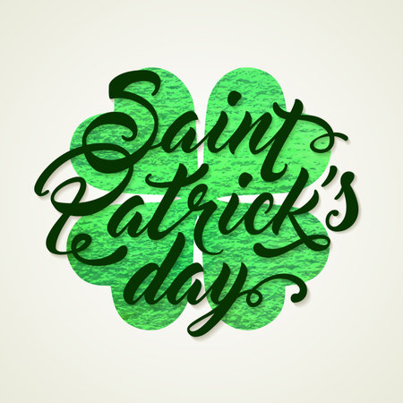 Abstract Green background with clover leaf and lettering for St. Patrick's Dayのイラスト素材