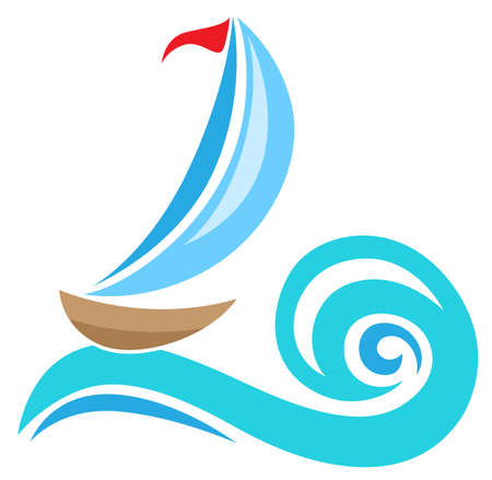 Vector sailing ship and blue wave. Travel concept.のイラスト素材
