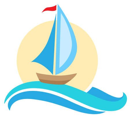 Vector sailing ship icon. Travel concept. Boat and blue wave.のイラスト素材